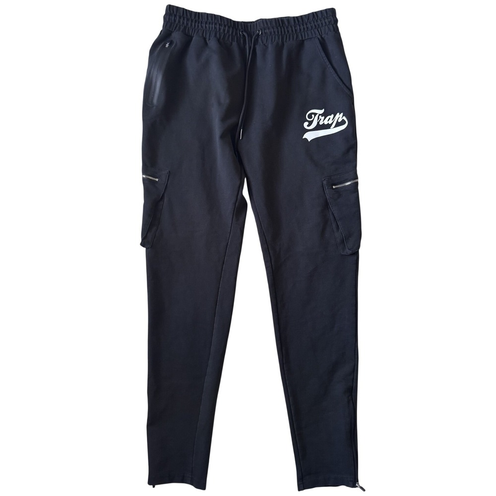 TRAP BOUTIQUE Joggers Mens XL Black Streetwear Skater‎ Zip Pockets Drawstring